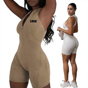 Women's V Neck Sleeveless Bodycon <b>Jumpsuit</b> Solid Color Stretch Breathable Tummy Control Shapewear Activewear - Product Image 1