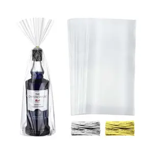 Factory 8x16 Inch Cellophane Bags Clear Plastic Gift Wine Bag Wrap with Gold Silver Twists for Gifts Candy Party Favors