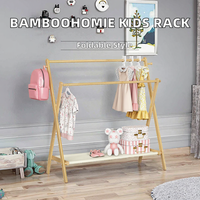 Porte-vêtements pour enfants moderne, pliable, léger, en bambou, sur pied, avec double tringle, petite taille, pour chambre de bébé et chambre d'enfant