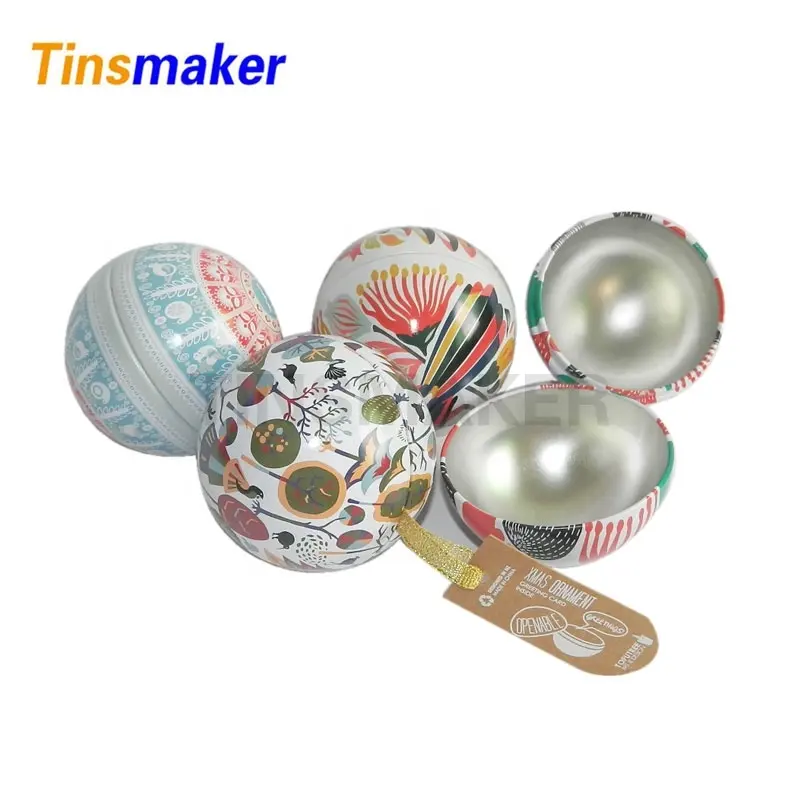 Cheap personalized Christmas ball shaped mini decoration tin box