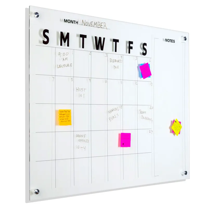 Wall Mounted Dry Erase Calendar Clear Acrylic Floating Calendar With Marker Personalized Note Board