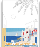 Kit de peinture en argile ultra-légère DIY, bâtiments et palmiers au bord de la mer, ensemble d'art en argile 3D pour enfants et adultes