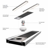 Rail de plafond en aluminium intégré avec double fente pour éclairage, système de ventilation AC, d'extincteurs et de détecteurs de fumée