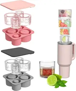 BPA miễn phí Ice khuôn với nắp và bin cho tủ đông, nước đá uống, nước trái cây, whisky, cocktail Silicone Rỗng Xi lanh Ice Maker