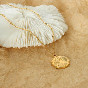 Summer Beach Voyage Bijoux <span class=keywords><strong>surfer</strong></span> Hawaïen 18K Or plaqué acier inoxydable disque Vague pendentif collier - Product Image 3