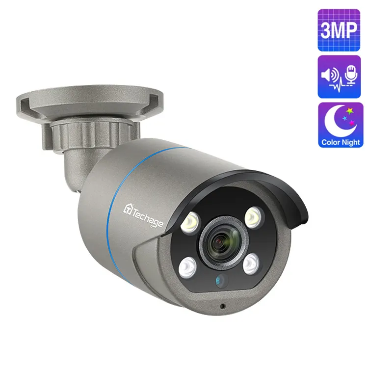 Techage 3MP Live Mobile Phone View Long Distance Color Night Vision Surveillance Camera Cctv IP POE Camera