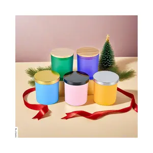 Copo de vidro com tampa para velas aromáticas coloridas, frasco de vidro com tampa para móveis domésticos, 300 ml, vidro de 10 onças