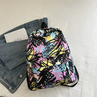 Tas Ransel Gaya Korea Ringan untuk Pelajar SMA, Tas Ransel Warna-Warni Motif Grafiti untuk Wanita