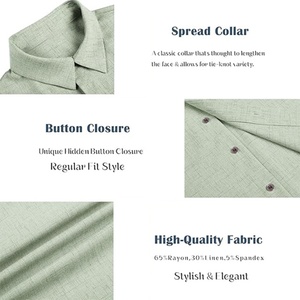 Chemises de vacances pour hommes en lin/coton respirant de haute qualité, à manches courtes, col montant, décontractées, personnalisables (ODM), couleurs et motifs imprimés sur mesure - Product Image 5