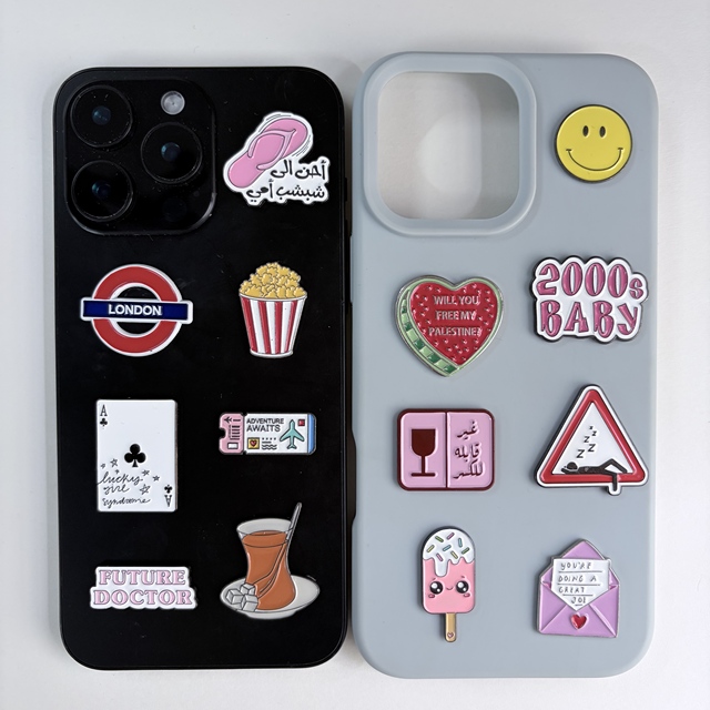 Fashion Retro Soft Enamel Phone Stickers 2026 | Custom Engraved Arabic Quotes | In-Stock Phone Decoration