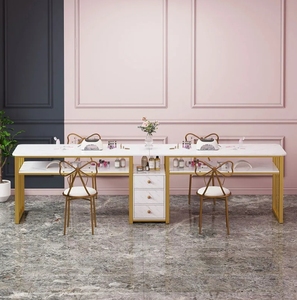 Ensemble de salon de manucure : Tables longues en métal, meubles de maquillage et de manucure en marbre, table à ongles - Product Image 4