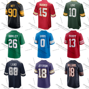 高品质缝制美式足球运动衫吉布斯瓦特巴克利山杰斐逊凯尔塞刺绣足球衬衫 - Product Image 1