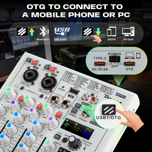 Bàn trộn âm thanh chuyên nghiệp di động Bolanle <span class=keywords><strong>DJ</strong></span> 4 kênh OTG, thích hợp cho phát trực tiếp và thu âm trên thiết bị di động, karaoke tại nhà - Product Image 2
