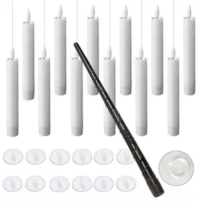 Hanging Floating Candles with magic Wand Remote Flameless Warm White Light Battery Operated Taper Candles for Halloween Xmas