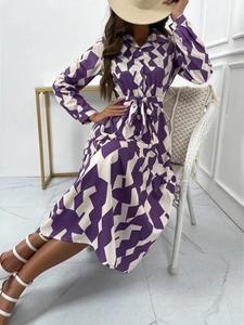 Abito da donna europeo-americano con scollo a V e allacciatura, gonna lunga slim casual XL, novità per primavera estate autunno, naturale - Product Image 4