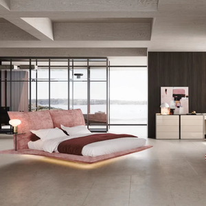 Lit mural en bois massif populaire, lit double moderne de luxe avec plateforme flottante pour chambre principale - Product Image 1