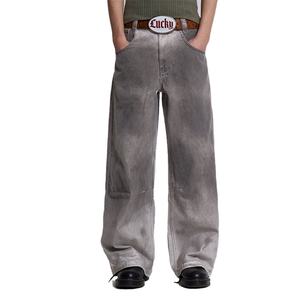 กางเกงยีนส์ทรงตรงเอวต่ำสไตล์ใหม่สำหรับผู้ชาย ล้างแบบ Monkey Wash ทรงหลวมสบายๆ สำหรับผู้หญิง - Product Image 1