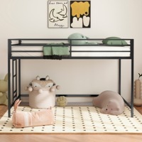Adam Sturdy Junior Lit mezzanine double Noir pour enfants Gain de place avec échelle facile à grimper et garde-corps Cadre de lit mezzanine pour chambre à coucher