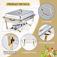 Ensemble de réchauds de luxe dorés, service de buffet amovible en acier inoxydable avec couvercle, chauffe-plats pour mariages, hôtels et restaurants