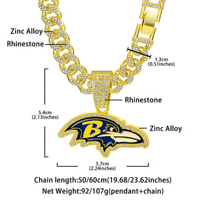 14K Gold Plated <strong>Iced</strong> <strong>Out</strong> Sports Team Logo Pendant with <strong>Cuban</strong> <strong>Link</strong> <strong>Chain</strong> - CZ Enamel NFL NBA NHL MLB Hip Hop Jewelry - Product Image 6