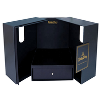 Tiroir à gâteau mousse haut de gamme noir portable à double porte avec logo personnalisé Boîte en papier pour gâteau alimentaire à fenêtre rehaussée pour mariage