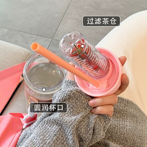 Flower <b>Tea</b> Cup With Straw Plastic <b>Tea</b> <b>Infuser</b> Portable For Camping And Outdoor Use - Product Image 4