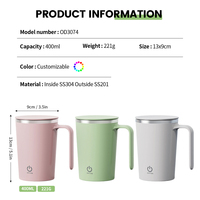 Mug Mélangeur Électrique Auto-Mélangeur 400 ml avec Logo Personnalisé, Recharge USB, Gobelet à Café de Voyage avec Poignée