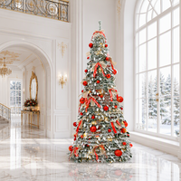 Vente en gros directe d'usine, arbre de Noël floqué pré-éclairé de 6 pieds, arbre de Noël pliable facile à assembler avec des ornements en ruban