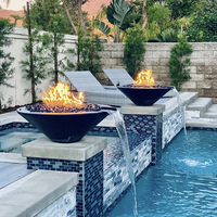 Hochwertige Metall-Feuerschale Terrassen-Feuerstelle Wasserspiel Wasserfall für den Pool Cortenstahl-Springbrunnen Gas-Feuerstelle