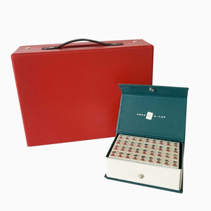Juego de Mahjong de 21-1/2x25x5 pulgadas en caja de vinilo, caja de vinilo Mahjong de viaje verde oscuro de lujo con caja de embalaje de azulejos de <span class=keywords><strong>melamina</strong></span> a presión de Metal - Product Image 4