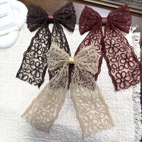 Pince à cheveux vintage Daou avec nœud en dentelle florale, broderie de perles et ruban, 11 cm, pour femme, idéale pour les fêtes, vente en gros en carton