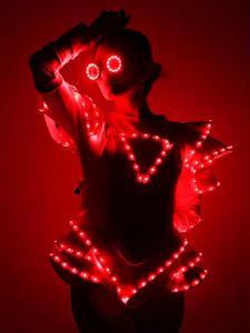 Vêtements de performance LED polychromes pour femmes ensemble de costume de robe rougeoyante pour les soirées de danse de salon discothèques <span class=keywords><strong>GOGO</strong></span> Bars One Festive Wear - Product Image 5