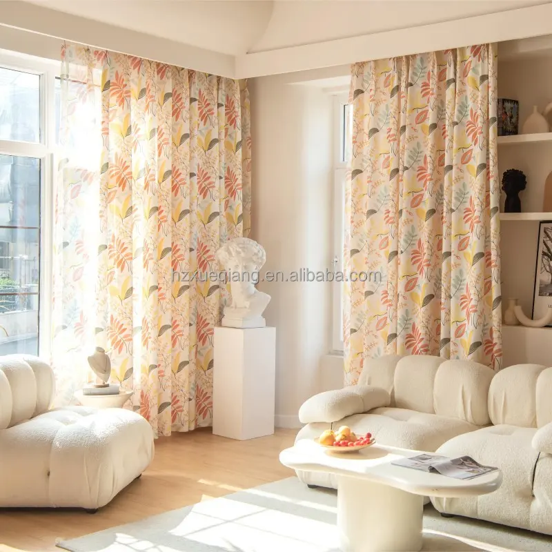 W-068 BDZN new arrival cheap price American style Custom leaves Printing Curtains for the bedroom living room