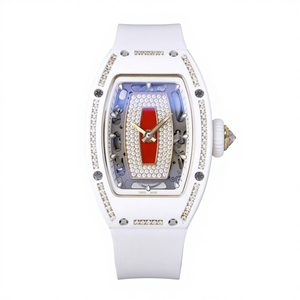 Montre en céramique automatique étanche de haute qualité avec cadre blanc et design à cœur rouge diamanté - Product Image 1