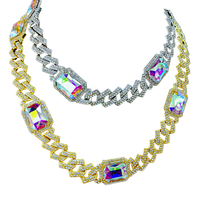 Hip Hop AB Gem Glass – chaîne à maillons cubains de 15MM en or et argent, collier cubain en strass pavé de Miami