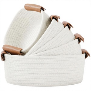 Modern Rectangle Storage <b>Basket</b> Set 5 Sturdy Cotton <b>Rope</b> <b>Baskets</b> Foldable Design for Eco-Friendly Home Organization Shelves - Product Image 3