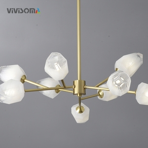 DPL38082 Suspension de plafond personnalisée de 1 mètre à 9 lumières en verre et cuivre moléculaire multi-branques pour projets modernes résidentiels, hôteliers et espaces commerciaux - Product Image 2