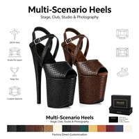 Chaussures de pole dance sexy en PU texture serpent, talon de 20 cm, bout ouvert, lanières extra longues, semelle épaisse, logo personnalisé, vente en gros