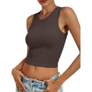 FOXA Débardeur court côtelé pour femme, col montant, sans manches, coupe ajustée, décontracté, basique, pour l'été et l'entraînement - Product Image 2