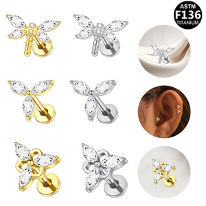 Pendientes de Cartílago con Diseño de Libélula Minimalista Estilo Europeo, Incrustados con Circonita Marquise, Aleación de Zinc, Joyería para Uso Diario - Product Image 4