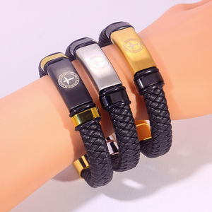 Pulsera de Aniversario para <span class=keywords><strong>Mujer</strong></span>, con Logotipo Personalizado Grabado, de Acero Inoxidable, con <span class=keywords><strong>Cuero</strong></span> Grueso, Ajustable, con Cuerda Trenzada, a la Moda - Product Image 3