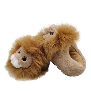 Pantufa interna de pelúcia, chinelos de pelúcia fofos personalizados para casa de leão, sola de alta qualidade