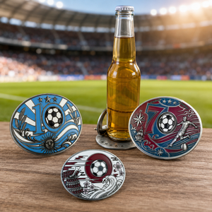 Hebilla de cinturón de aleación de zinc estilo Copa de Fútbol, soporte metálico para cerveza, para aficionados al fútbol, regalo para fiestas deportivas, accesorio al por mayor - Product Image 1