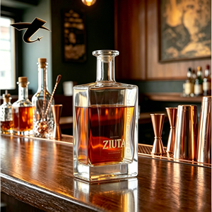 Bouteilles en verre cristal de luxe personnalisées en gros, carrées, 700 ml, 750 ml, 1000 ml pour spiritueux, vodka, whisky, tequila - Product Image 1
