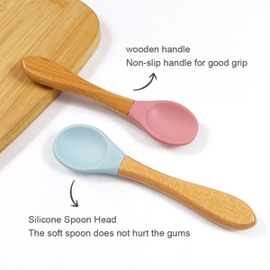 Cuillères en bambou avec tête en silicone et manche en bois, personnalisables avec logo, vente chaude ODM&OEM pour bébés - Product Image 3