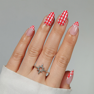 Manicure Press on <b>Nails</b> <b>Set</b> Spring Cute Artificial Press on <b>Nail</b> Wholesale Short Almond Checkerboard French False <b>Nails</b> Press on - Product Image 2