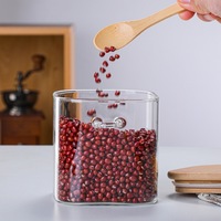Pot hermétique en verre borosilicate résistant à la chaleur et aux acides avec couvercle en bambou et cuillère en bois, anti-humidité pour céréales, épices, noix