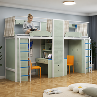 Lit superposé double en métal pour dortoir avec bureau, armoire et rideau d'intimité tout-en-un pour l'école, l'hôtel, l'appartement et l'usage commercial