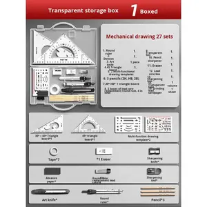 Yeni tasarım mekanik mühendislik çizim aracı Set şeffaf Metal pusulalar 21-Piece üniversite öğrencileri için mimari kullanımı - Product Image 5