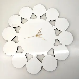 Horloge murale 3d à sublimation en bois mdf, design rond blanc, pendule murale